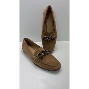 Crown Vintage Lastro Suede Loafers Tan Brown Chain Detail Size 9M Women's